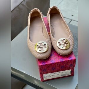 Tory Burch Black Leather Loafers with Gold Accents